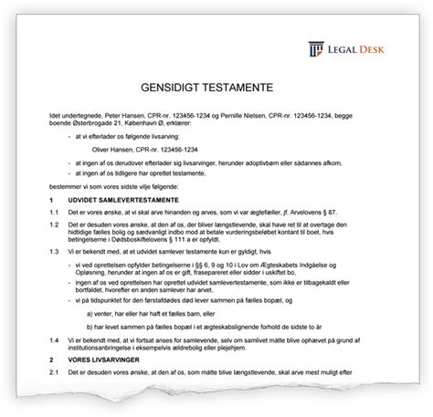 skabelon til testamente|Testamente skabelon – Se testamente eksempel –。